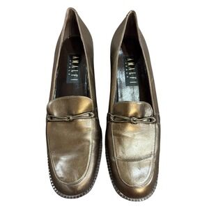Amalfi Italy Leather Loafers 11 2A Narrow Bronze Block Heel